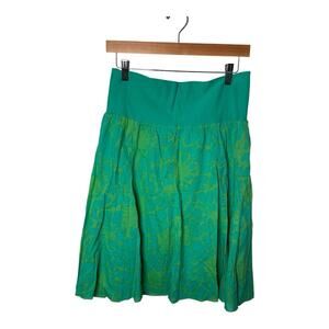 J. Crew Green Print Pull On A Line Cotton Skirt Size Medium